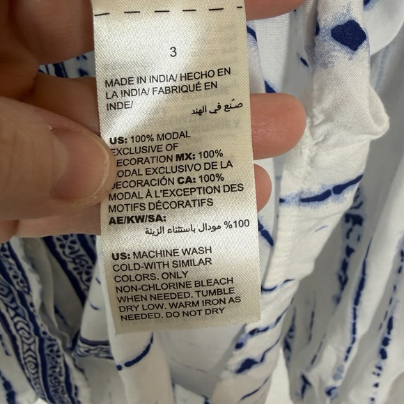 Chico's Button Up Top Blue Tie-Dye Crochet Tassel Neck Tie Sheer Boho Artsy XL - Picture 13 of 15